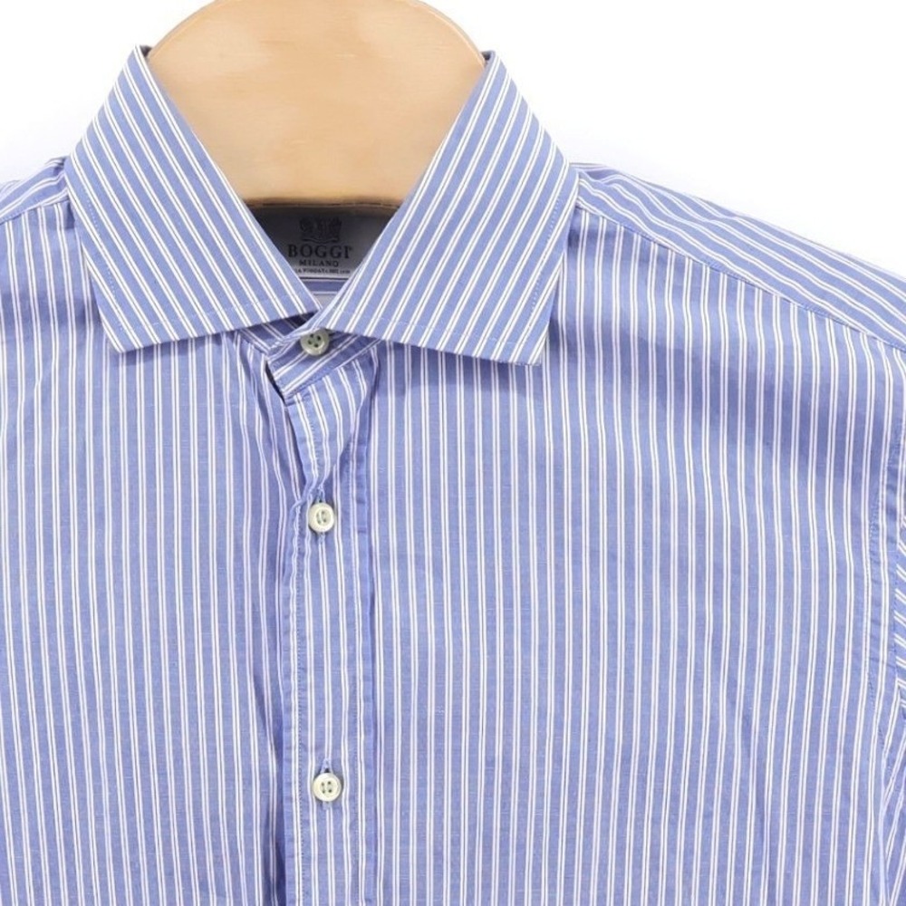 Boggi‎ Milano Striped Button Down Shirt Blue Long Sleeve Mens 15.75 Medium